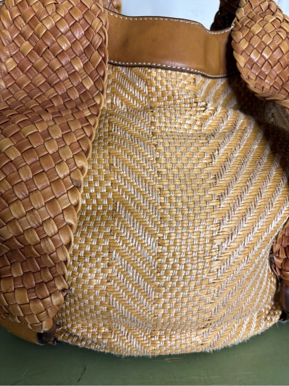 Cole Haan Woven Tan Tote with Braided Handles - Picture 3 of 10